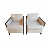PAIR of Custom Beige Textured Linen Club Chairs w/ Dark Wood Frame