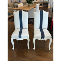 Set of 4 RL Painted White Canvas w/ Blue Stripe Dining Chairs 18"Wx19"Dx41"H