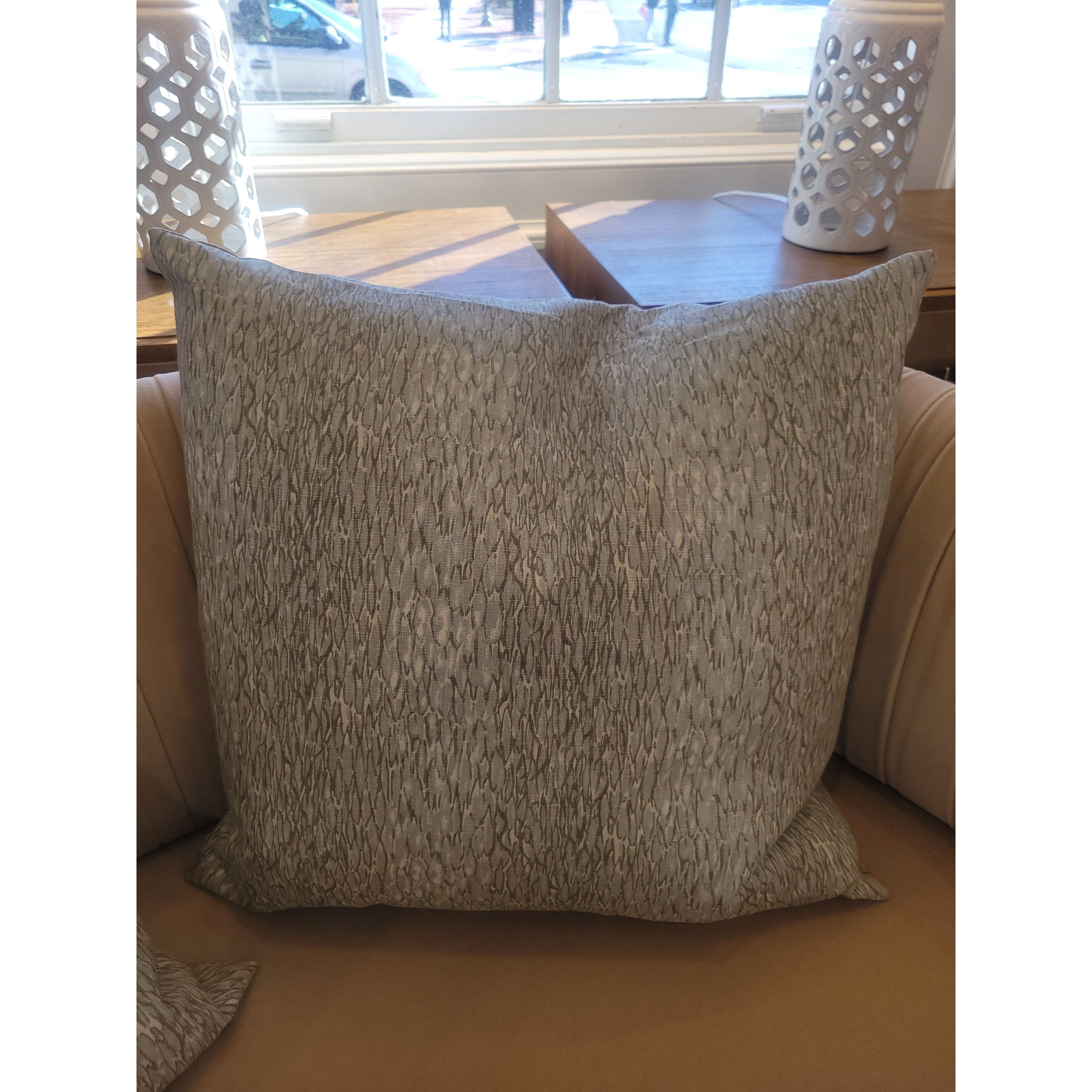 PAIR of Custom Gray & Silver IKAT Square Pillows