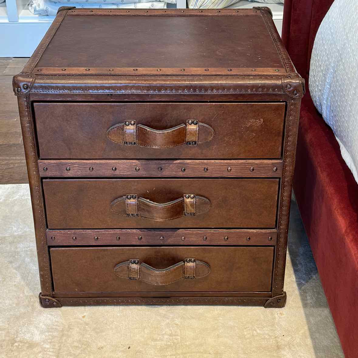 Pair of RH Mayfair Steamer Trunk 3-Drawer Cubes in Vintage Cigar Leather 24"Wx24