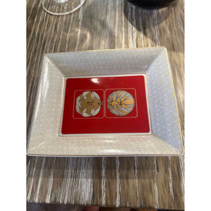 Palanquin Porcelain Trinket Tray w/ Gilded Gold Trim by Christofle