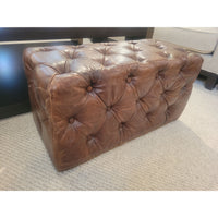 Rectangular Brown Leather Chesterfield Pouf