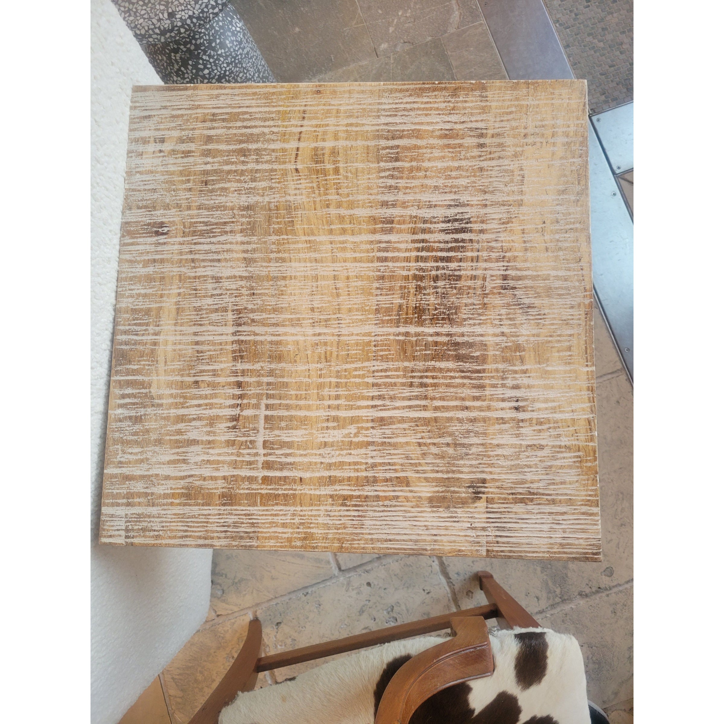 Wood Top Side Table on Brushed Metal Base