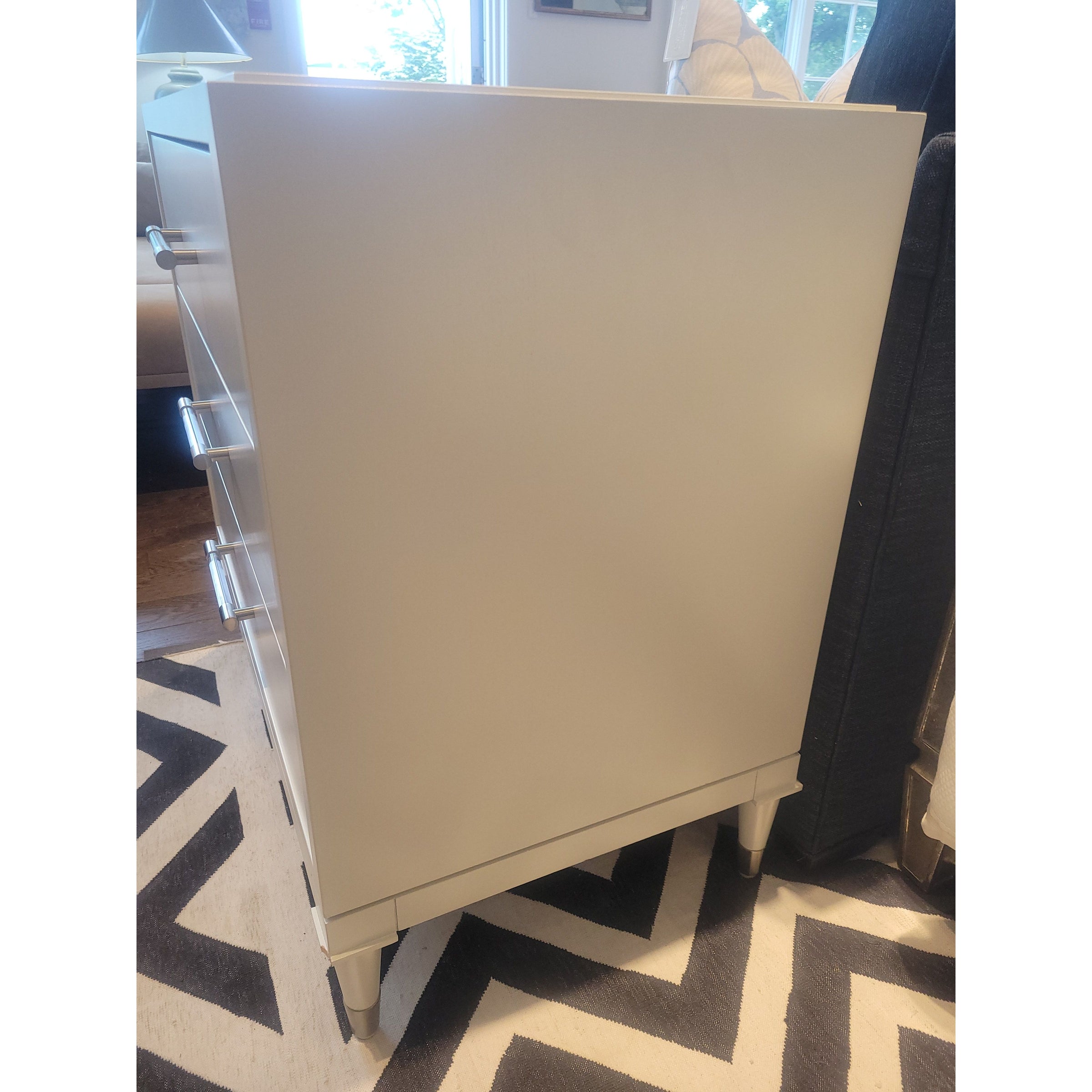 PAIR of 3-Drawer White Nightstands w/ Nickel & Lucite Pulls by Vanguard (AS IS)