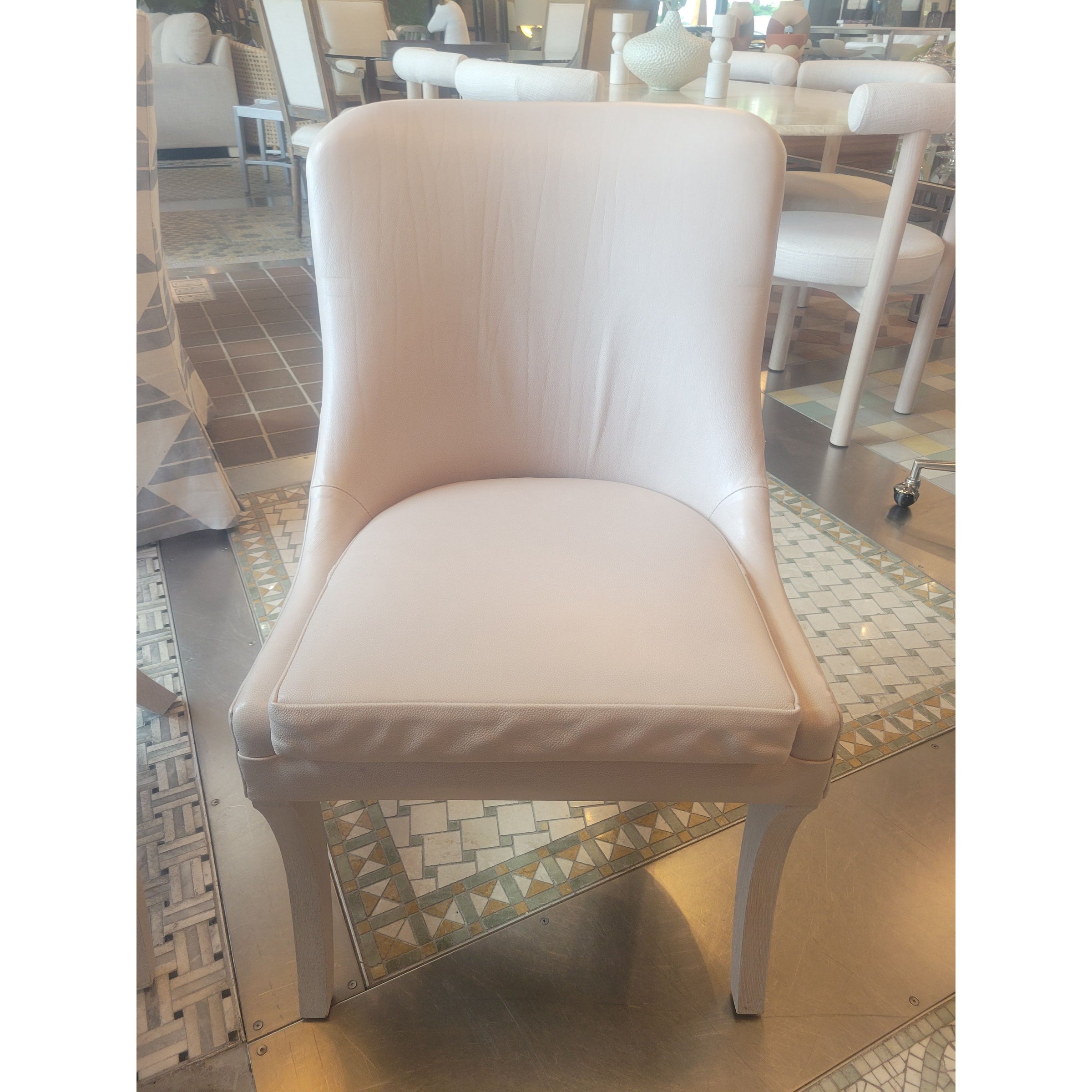 SET of 10 Warm Gray Leather Dining Chairs (AS IS)