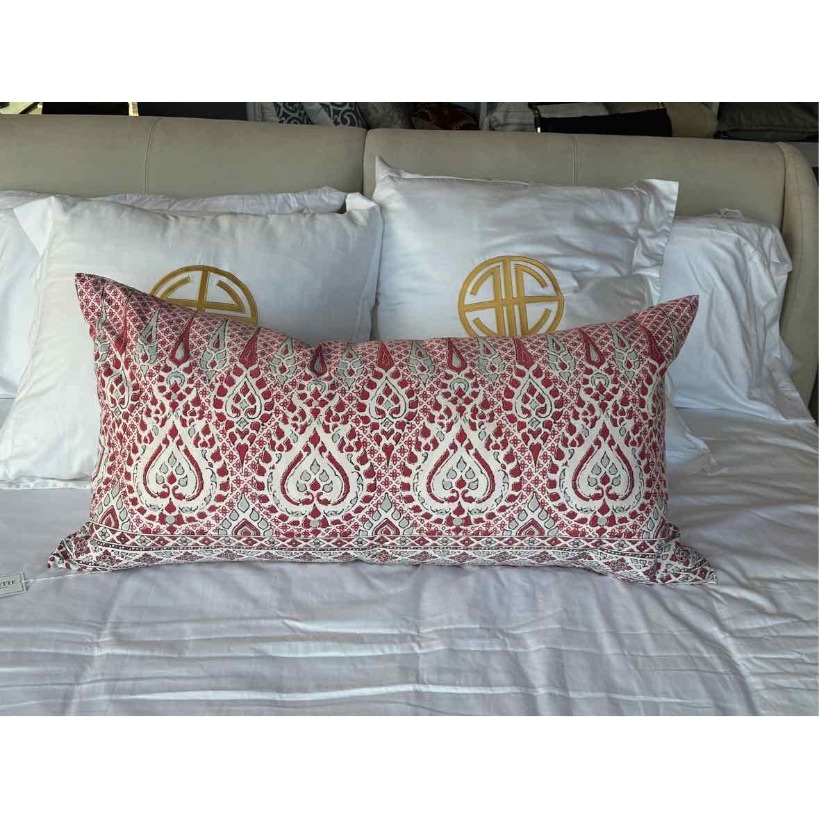 Oversized Rectangular Down-Fill Linen Pillow w/ Red Paisley Pattern