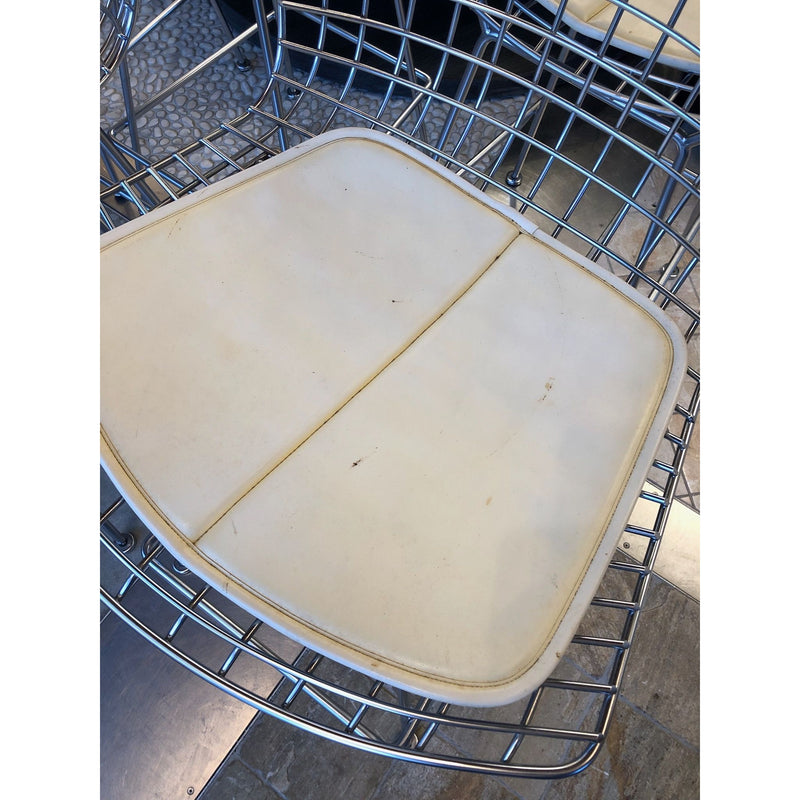 PAIR of Chrome Bertoia Counter Stools w/ Beige Leather Cushions by Knoll - AS IS