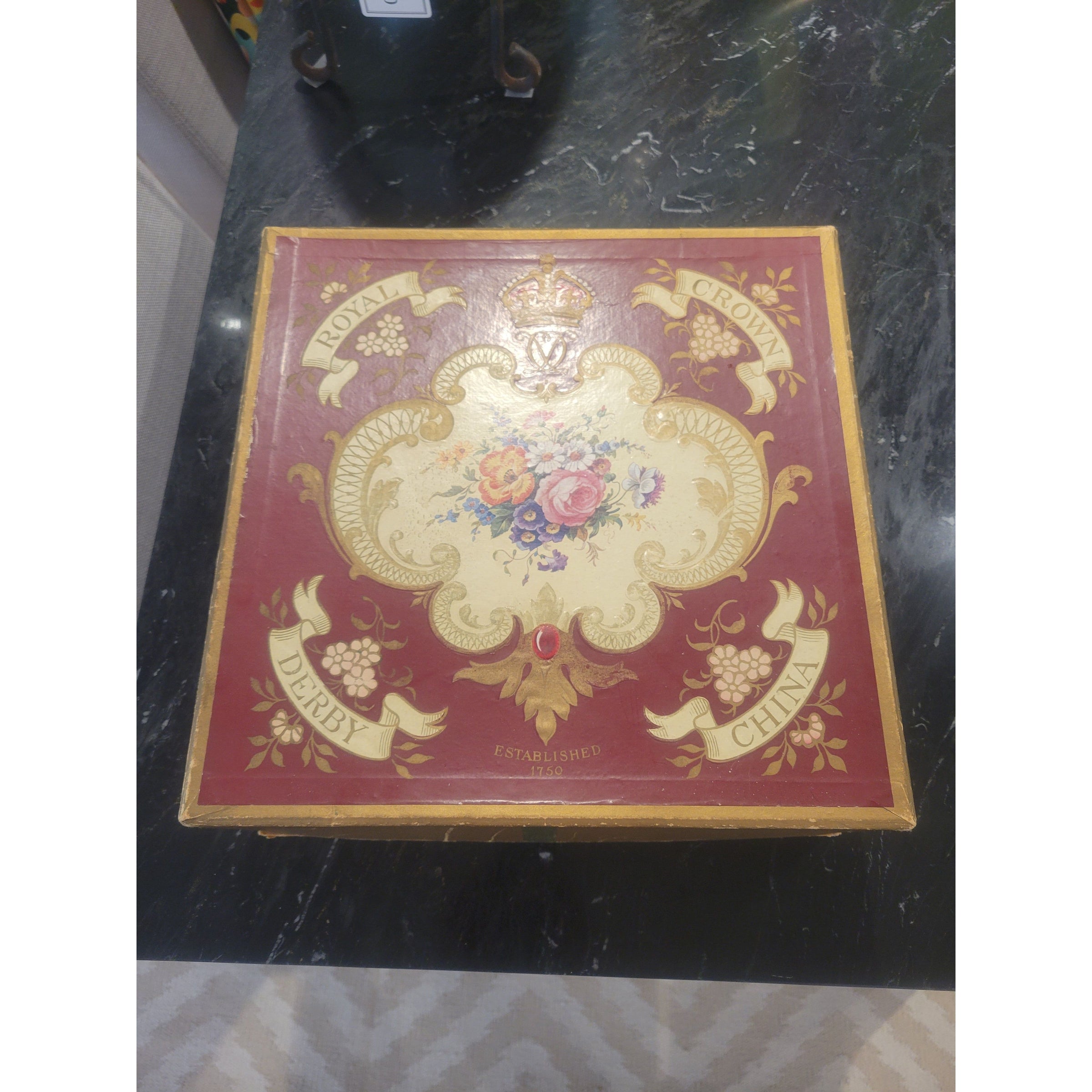 22K Gold Royal Crown Derby 'Aves' Coffee Set w/ 6 Cups, 6 Saucers