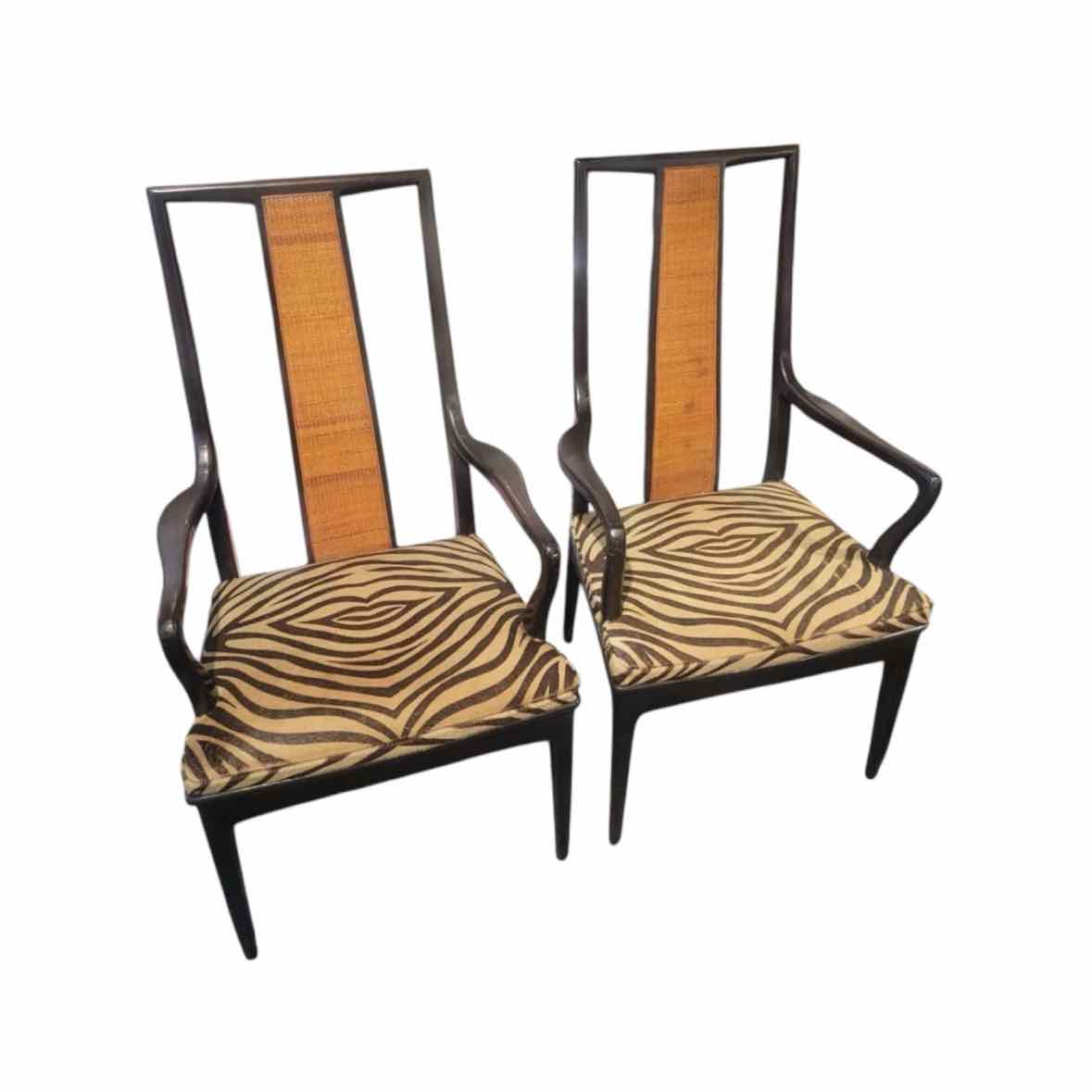 Pair of Mid-Century Style Zebra-Dyed Cowhide & Rattan Dining Chairs