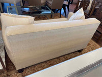 Custom Tan Chenille 2-Seat Sofa w/ Dark Wood Legs