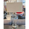 Pair of Hexagonal Lucite Table Lamps w/ Beige Shades by RH