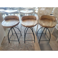 SET of 3 Henson Wood & Iron Swivel Counter Stools by Arteriors