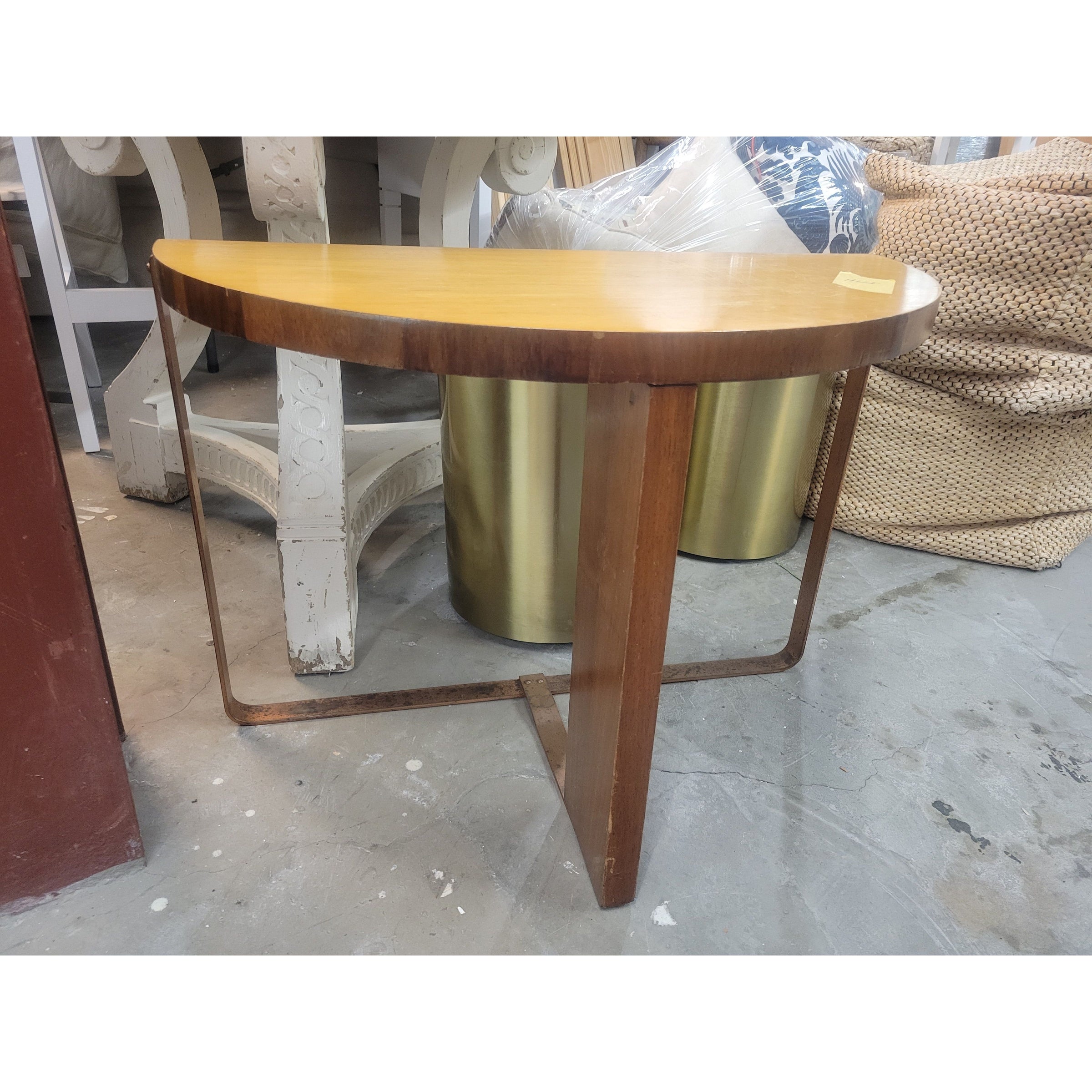 Vintage Wood & Copper Demilune Table