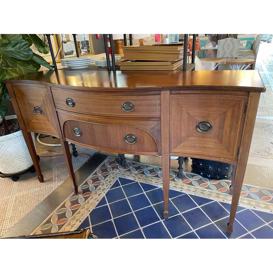 Vintage Dark Wood Buffet w/ Brass Pulls (AS IS) - colletteconsignment.com