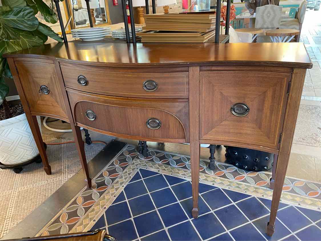Vintage Dark Wood Buffet w/ Brass Pulls (AS IS)