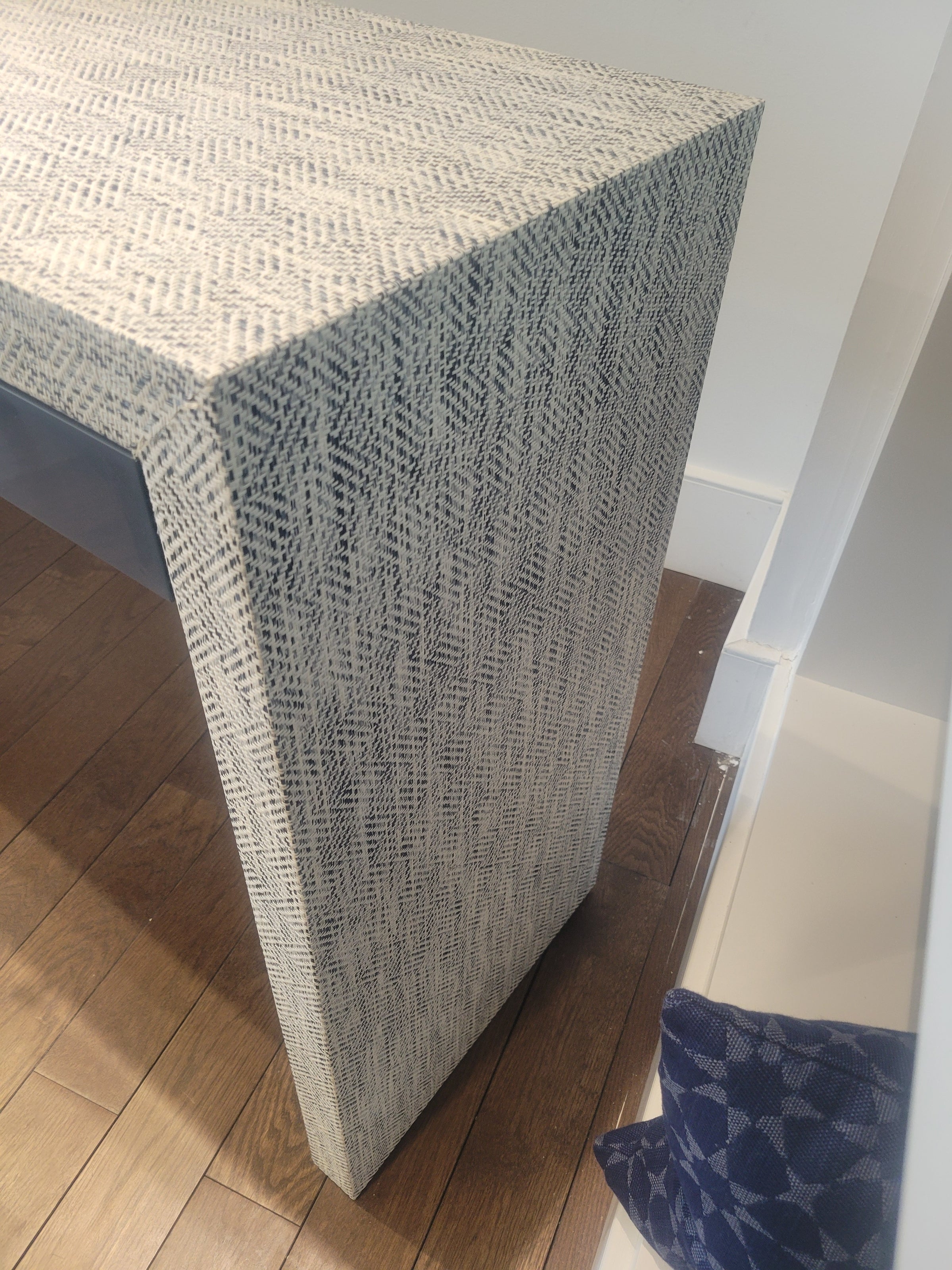 Custom 7-ft Navy Grasscloth Console Table w/ Lacquer Drawers (AS IS)