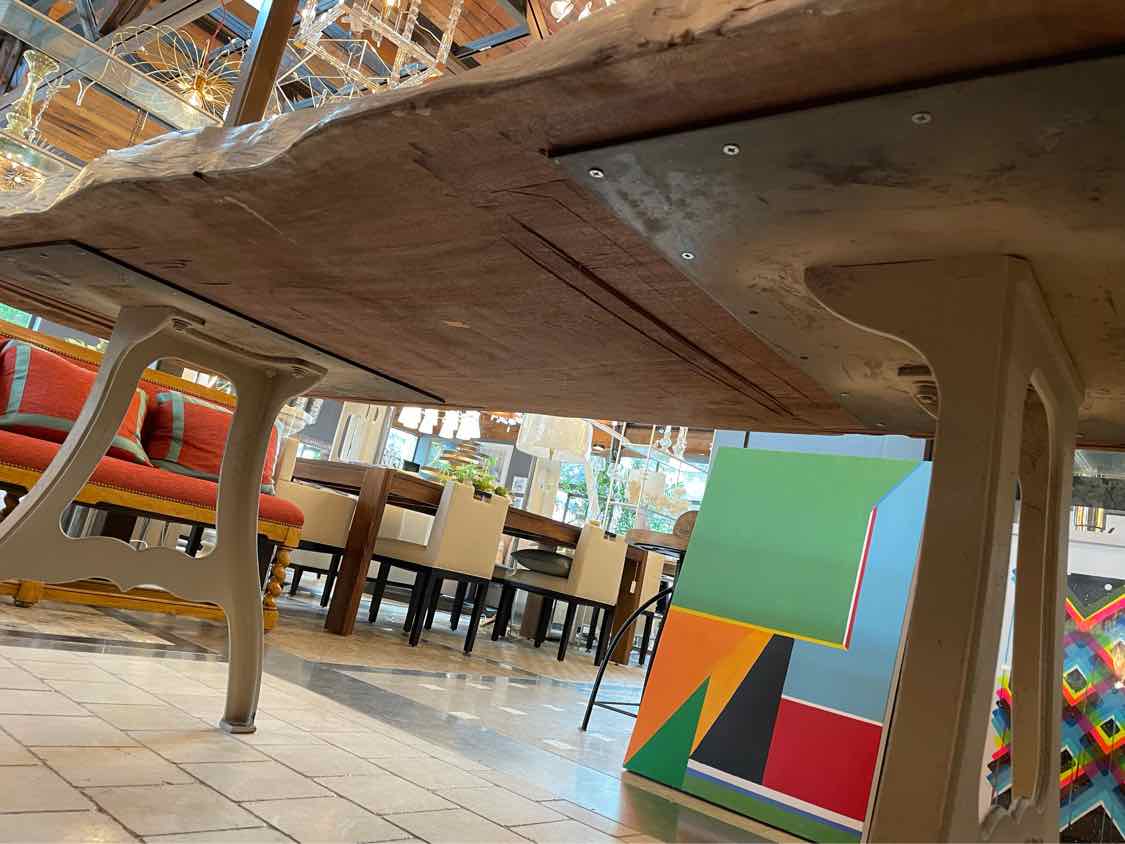 Bleached Mango Slab Live Edge Dining Table on Iron Legs by Christian Dunbar