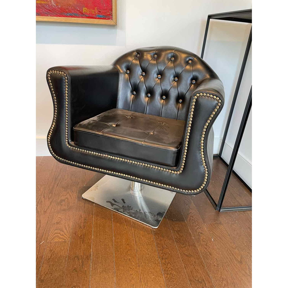 Chesterfield Leather & Nailheads Adjustable Salon Styling Chair on Metal Base
