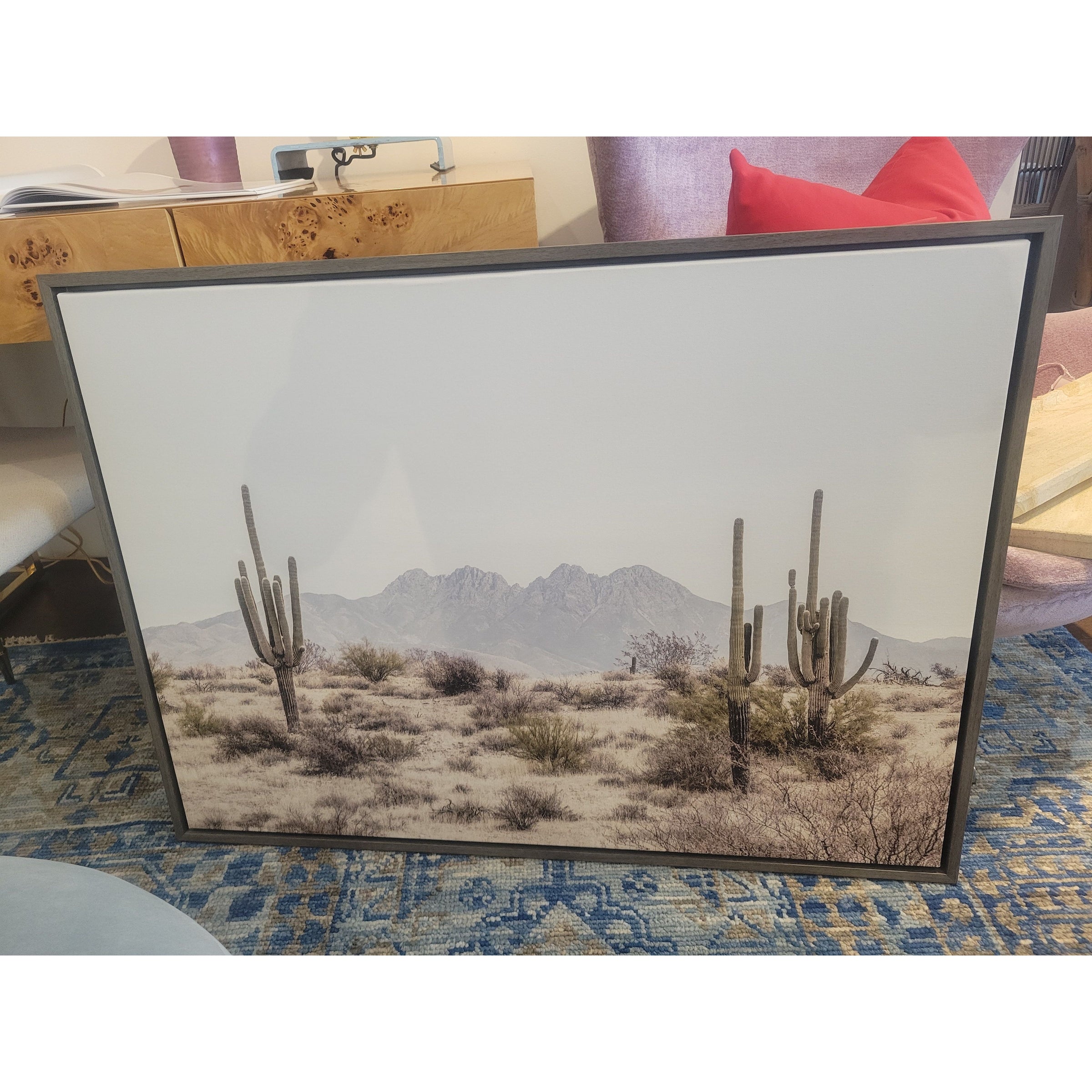 Sylvie Tall Saguaro Cacti Desert Mountain Photo in Gray Frame