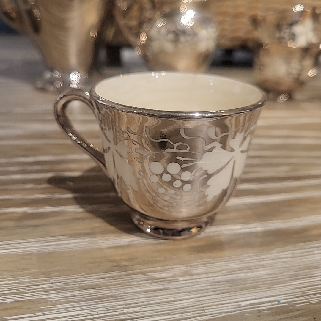 18-Pc Silver Luster & Porcelain Tea or Coffee Set w/ White Grape Design - AS IS