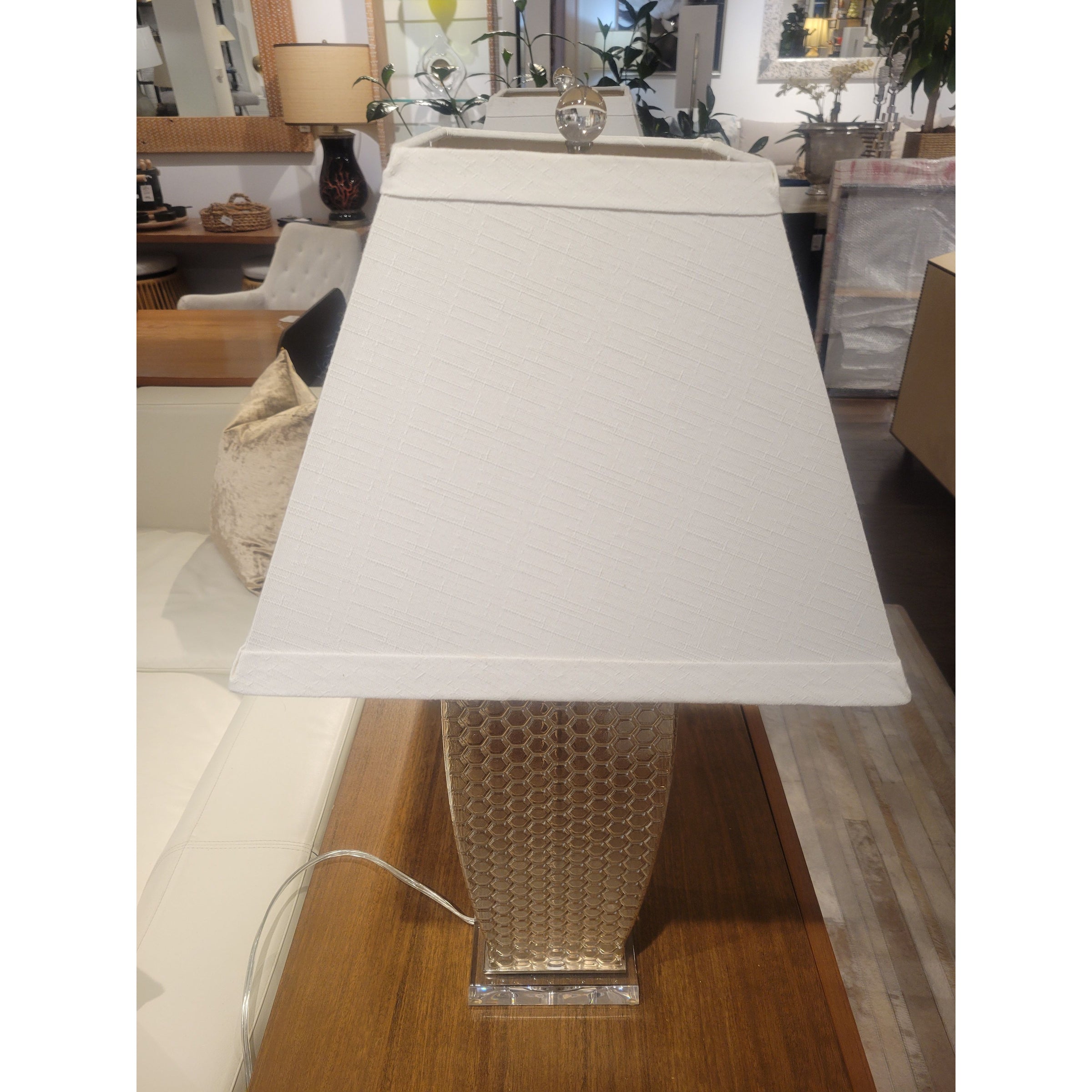 PAIR of Honeycomb Poly Table Lamps w/ Shades - colletteconsignment.com