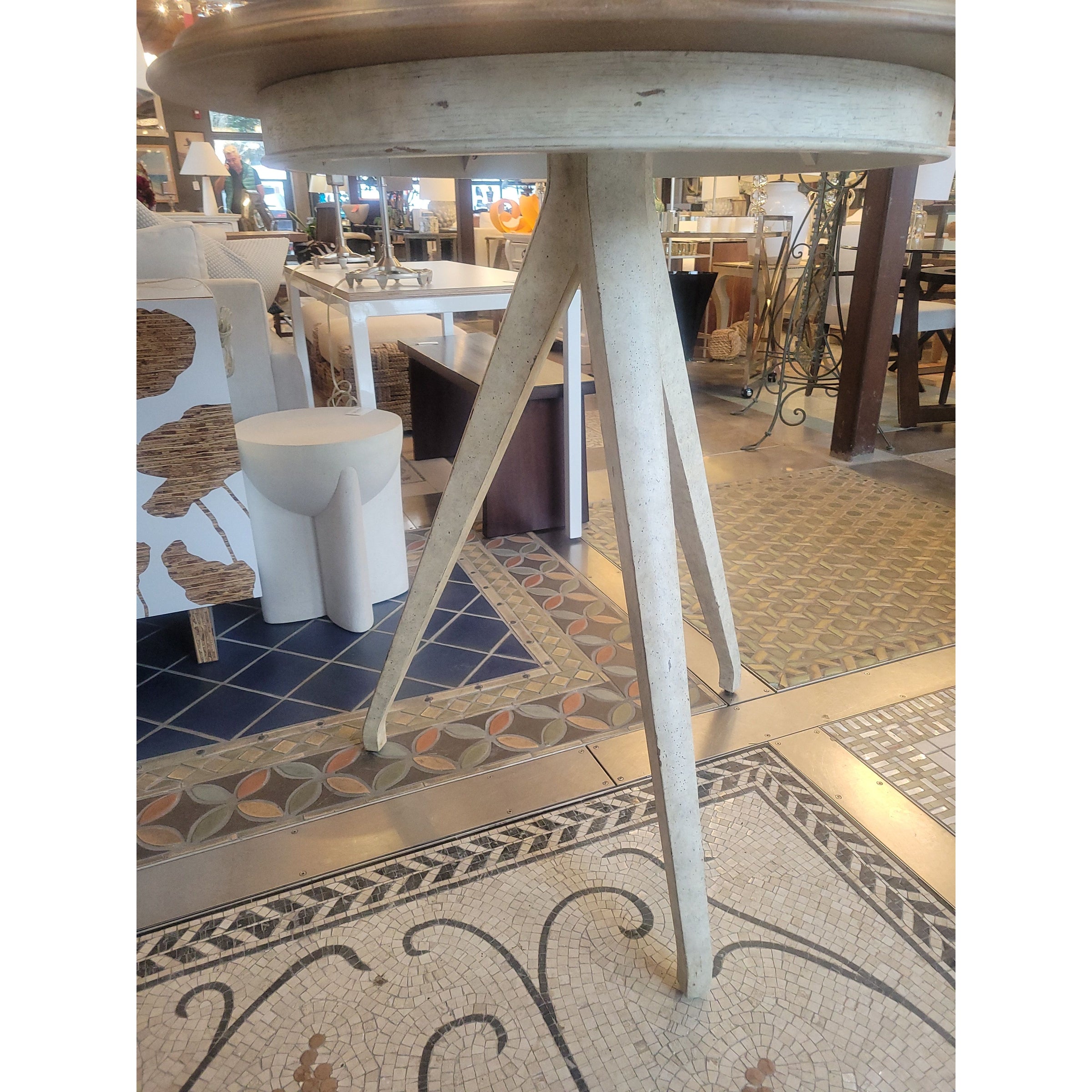 Round Wood Pub Tripod Table w/ Leather Top by Stanley (AS IS) - colletteconsignment.com