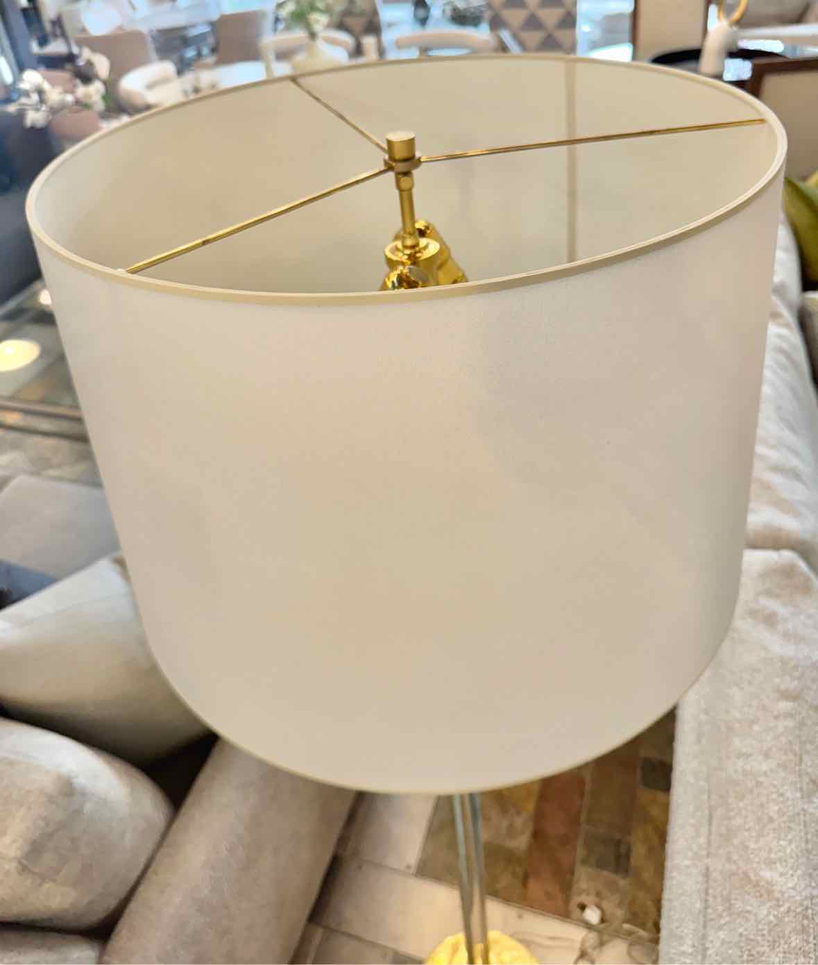 Glass Rod Brass Floor Lamp w/ White Shade
