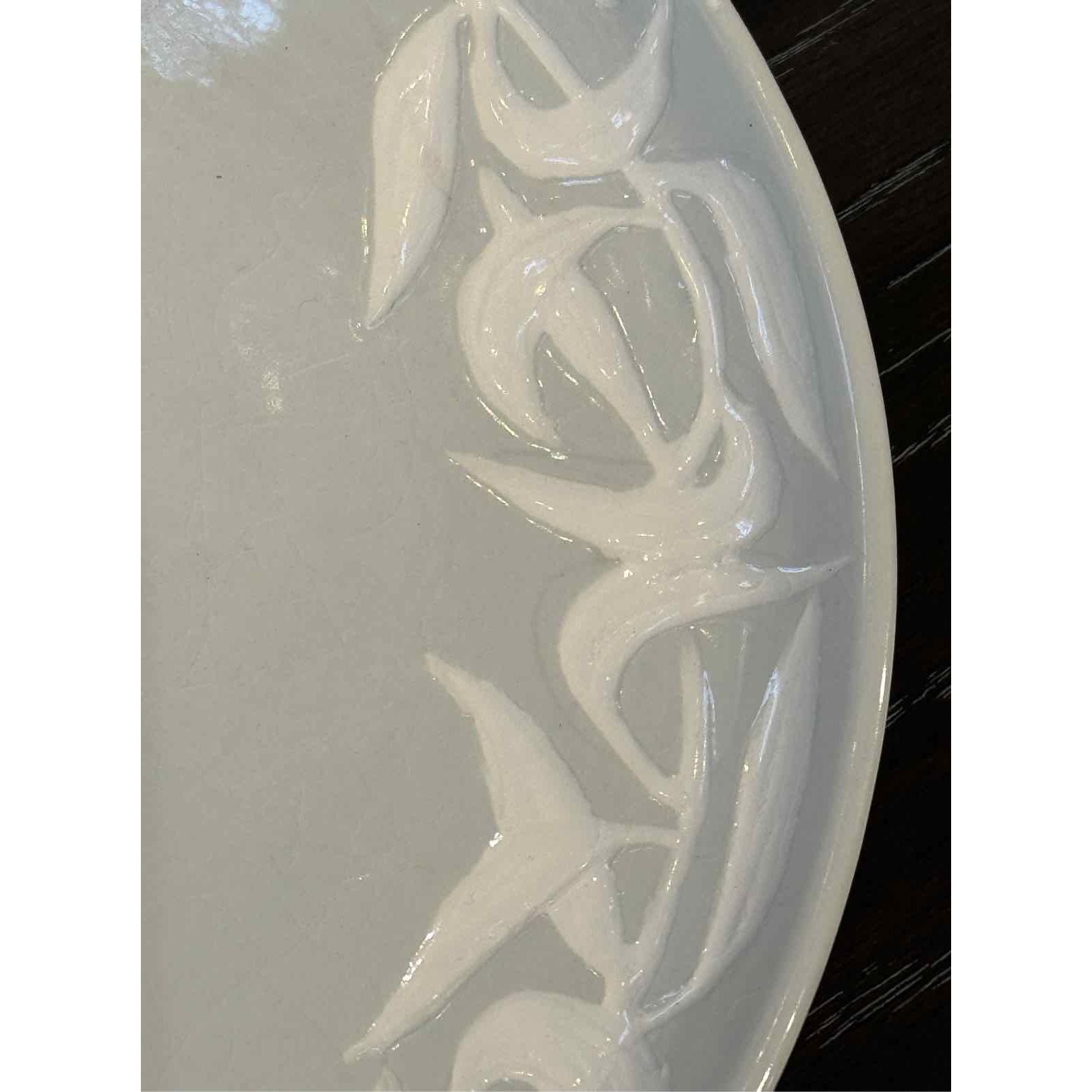 Set of 12 Stoneware Dinner Plates w/ Leaf Border