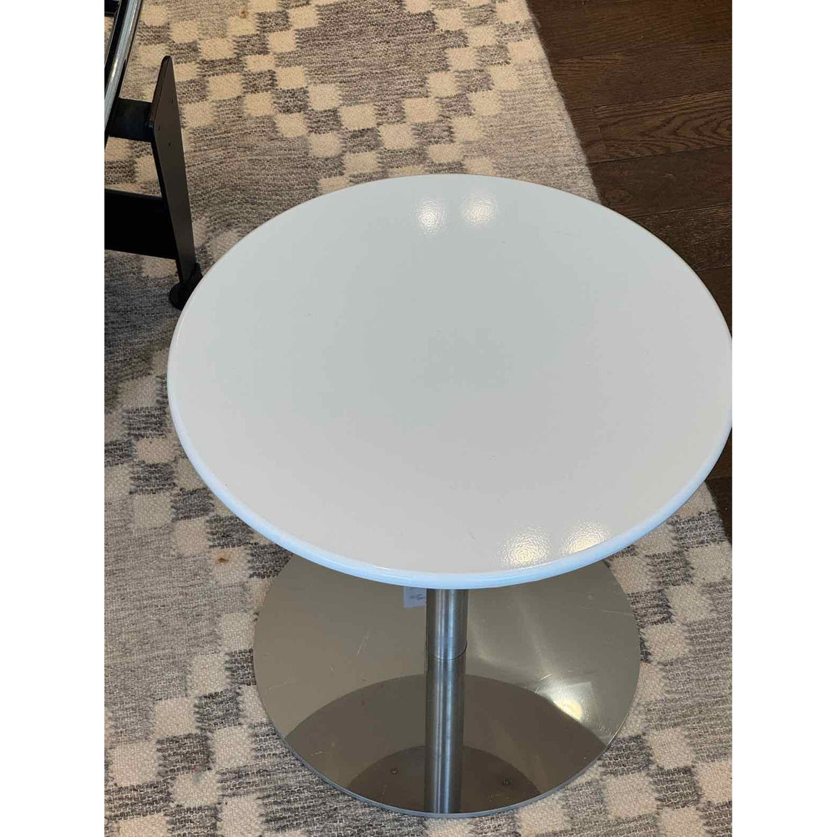 Round White Lacquer & Chrome Side Table