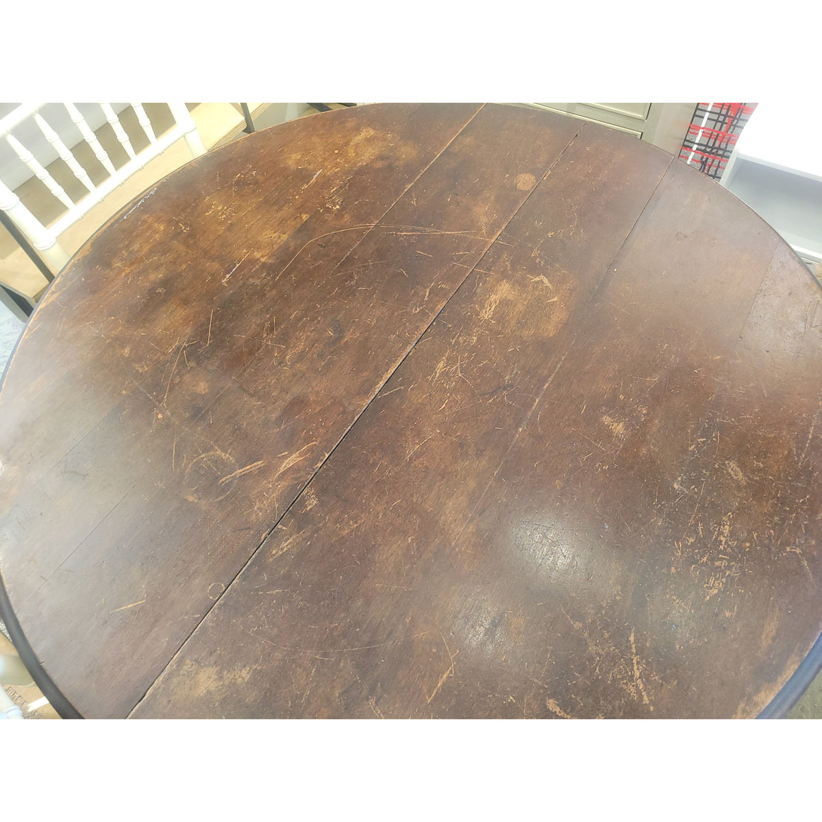 Vintage Round Dark Wood Dining Table - AS IS