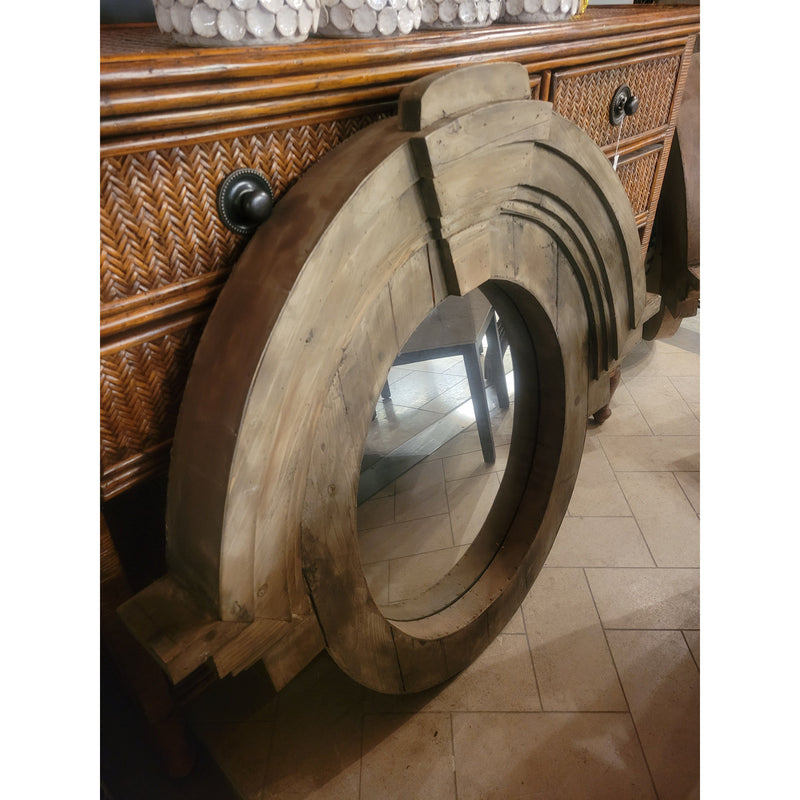 Vintage Salvaged Wood Oval Mirror