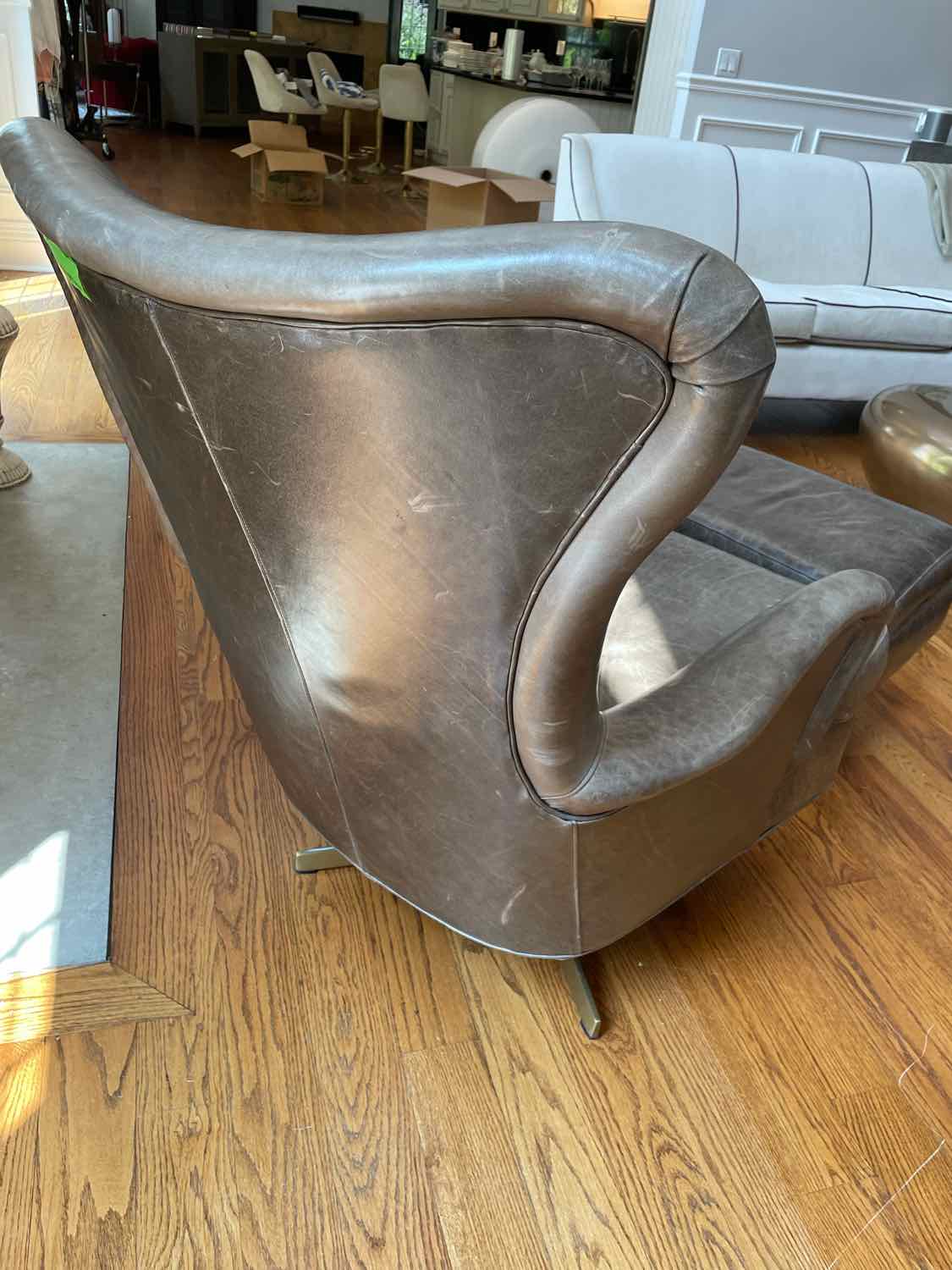 Gray Leather Arm Chair w/ Ottoman by MG+BW