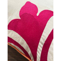 Pink & White Pillow w/Orange Piping from C Wonder,19"Sq AS IS Slight Stain