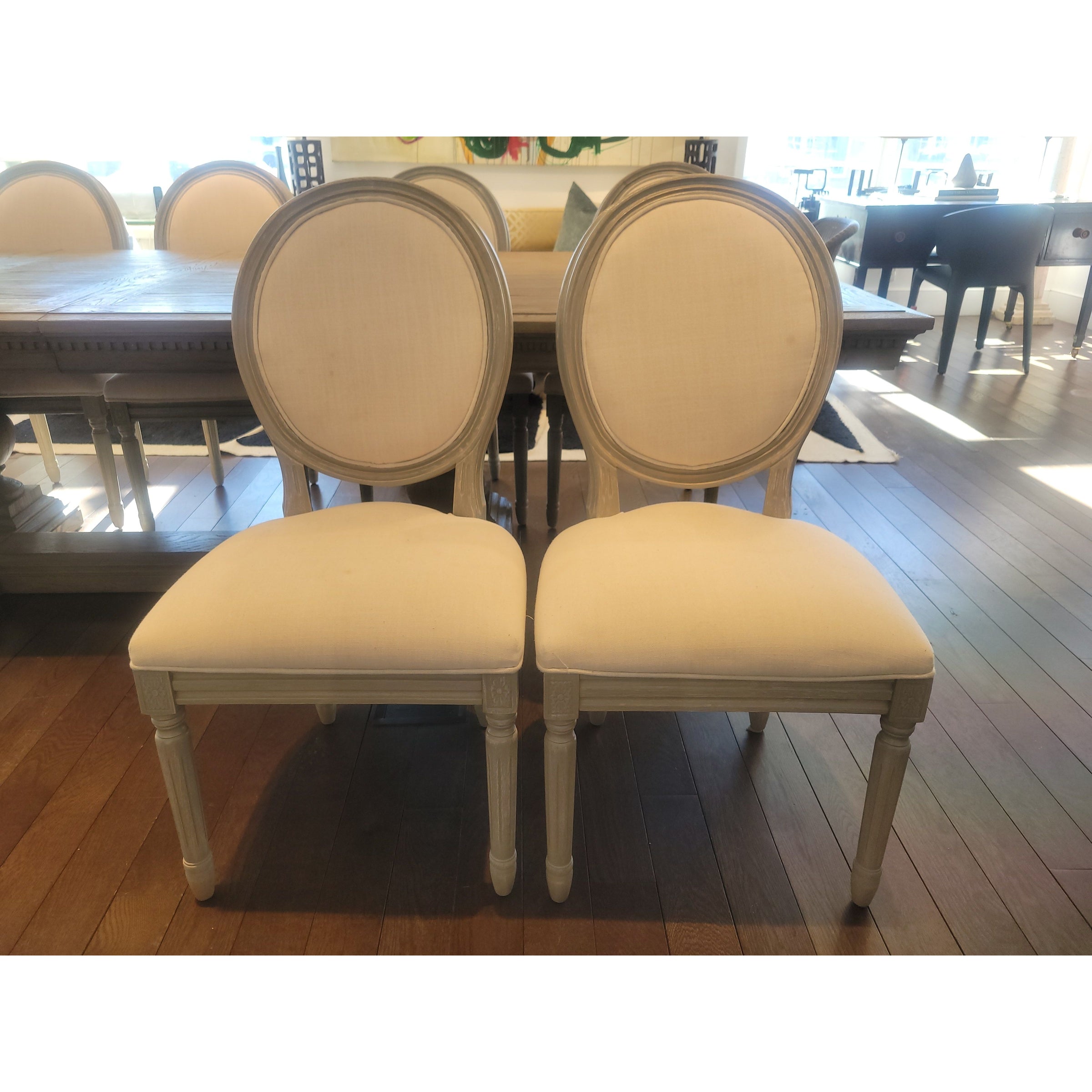 SET of 10 French Linen & Wood Round-Back Dining Chairs by Safavieh (AS IS) - colletteconsignment.com