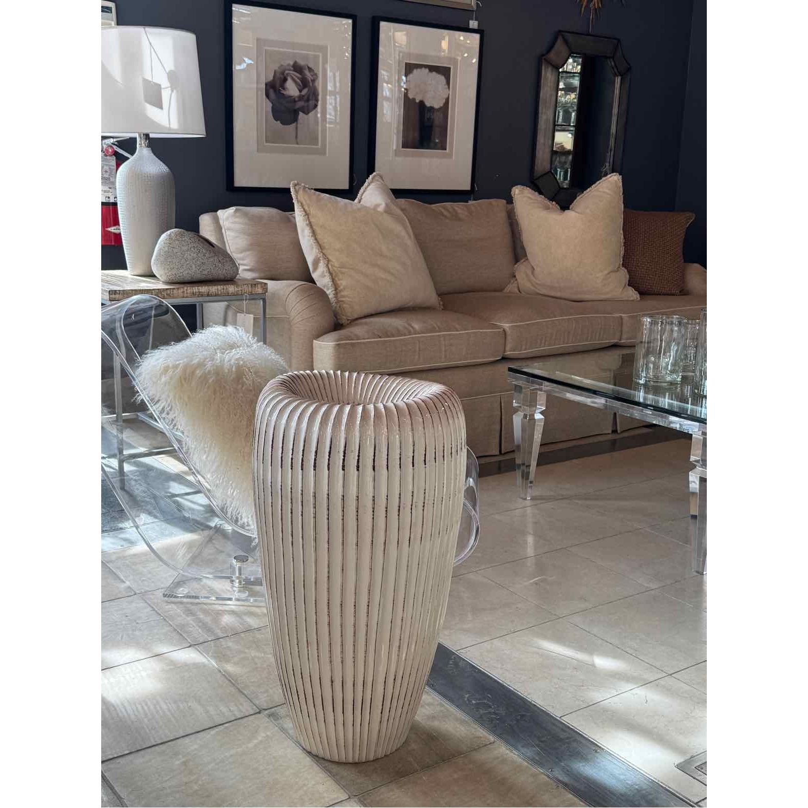 Tall White Ceramic Planter by Global Views - colletteconsignment.com