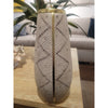 White Faux Snakeskin Textured Poly Stone & Gold Vase