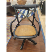 Black Birch Rolling Desk Chair w/ Rattan Seat & Metal Back by Arhaus (AS IS) - colletteconsignment.com