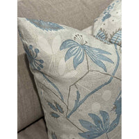 PAIR of Custom Light Blue & Gray Floral Print Square Pillows