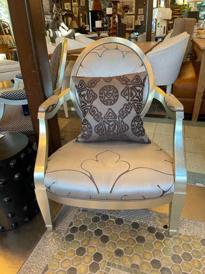 Silver & Brown Leather Oval Arm Chair by John Hutton for Donghia w/ Pillow