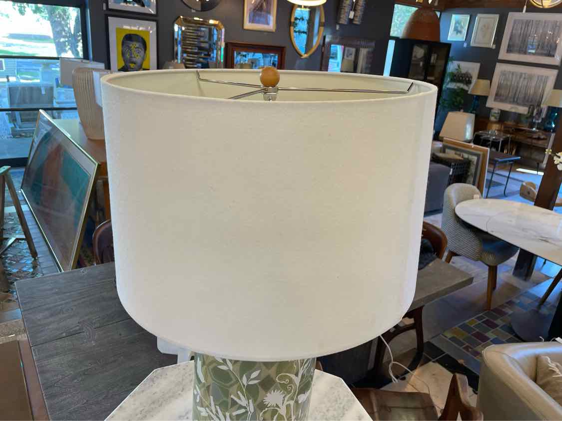 PAIR of Garden Theme Green Metallic Glass Table Lamps w/ Shades