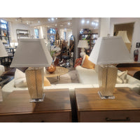 PAIR of Honeycomb Poly Table Lamps w/ Shades - colletteconsignment.com