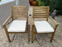 Pair of Teak Outdoor Dining Chair w/ White Cushions
