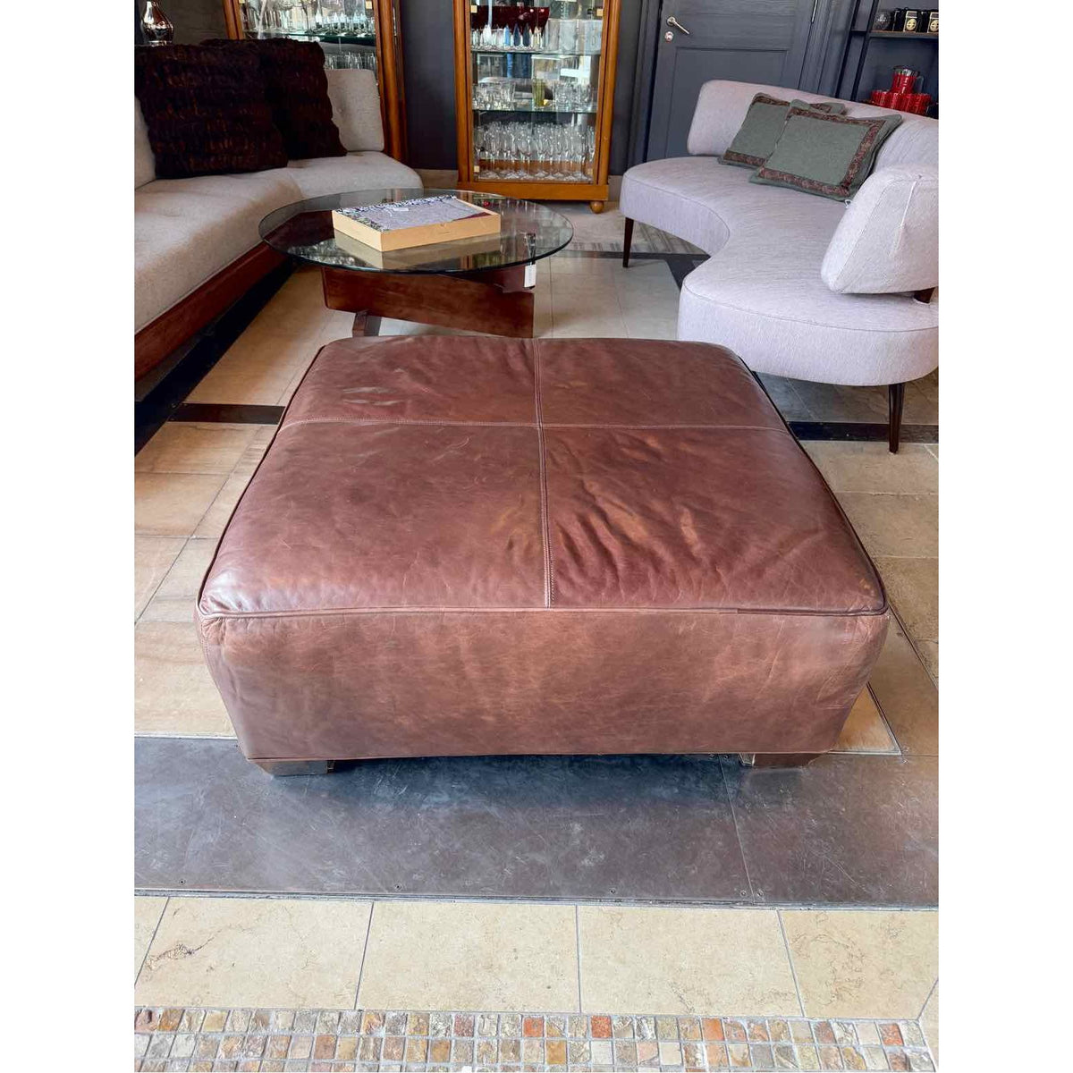 Brown Leather Ottoman