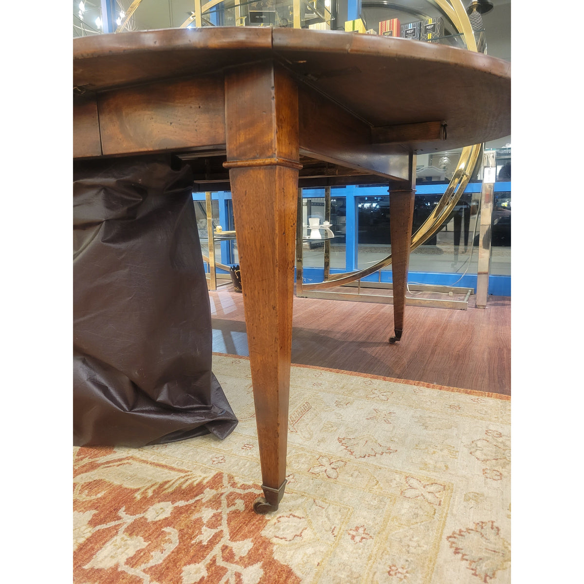 Italian Waxed Wood Oval Dining Table w/ 3 Leaves, Table Pads, Wheels