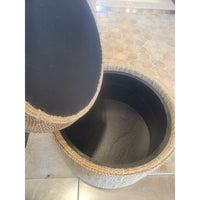 Tan Upholstered Storage Ottoman on Casters