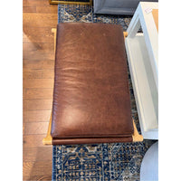 Brown Saddle Leather X Frame Walnut Bench