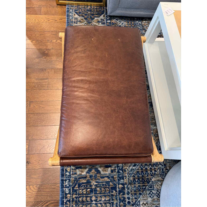 Brown Saddle Leather X Frame Walnut Bench