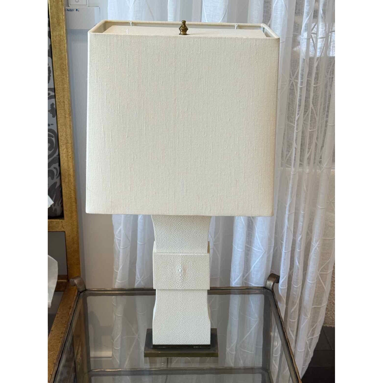 PAIR of Shagreen & Brass Trim Table Lamps w/ Linen Shades by Kessler