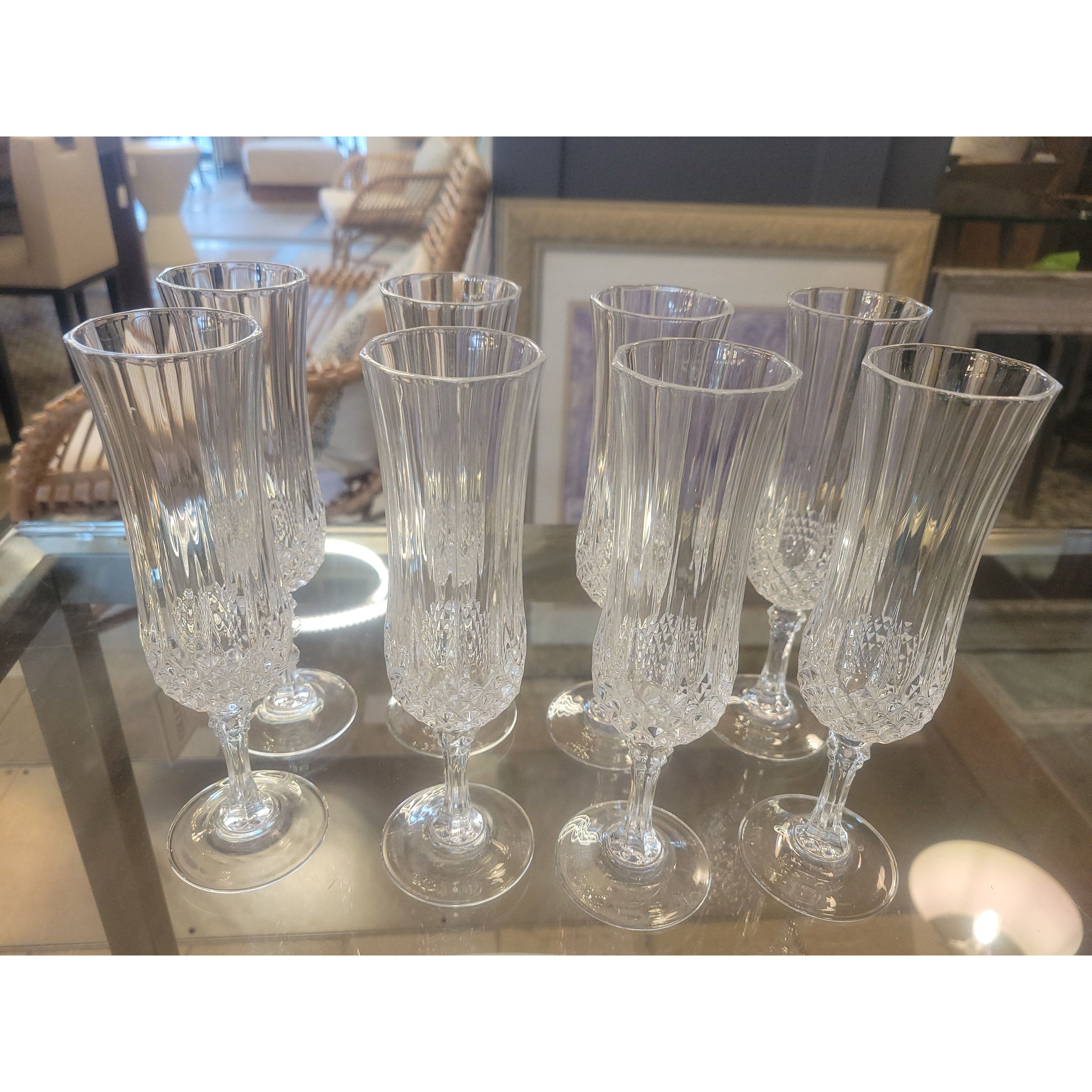 Set of 8 Champagne Flutes by Cristal D'Arques Durand