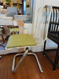 PAIR of Mid-Century Lucite & Chrome Chairs w/ Green Seats by Luigi Bardini